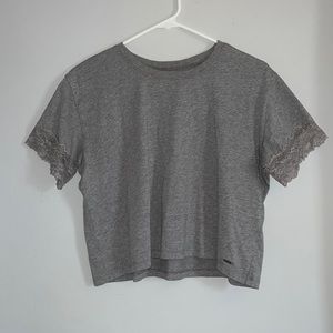 NWOT hollister lace detail gray t-shirt